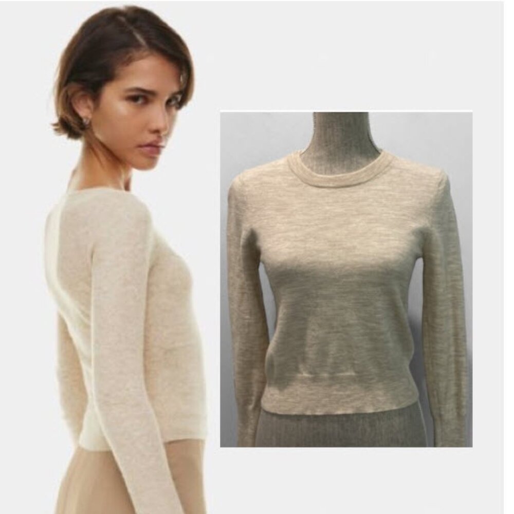 Aritzia Wool Beige Crew Neck Sweater Size Medium Oatmeal